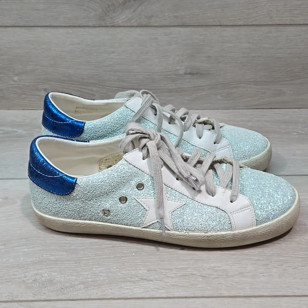 MIIM Women's Glitter Sneakers with Blue Accents Stars Sneakers Shoes Sz 9